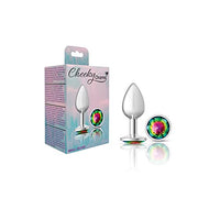 Viben Toys  Cheeky Charms Butt Plug  Body Safe Aluminum Alloy, Lightweight Anal Plug  Silver Round Rainbow Acrylic Gemstone  Small