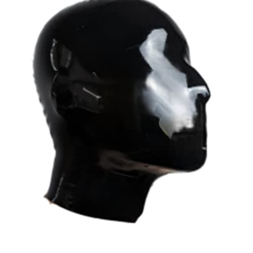 Yulain 100% Latex Hood No Holes Mask Microperforated Breathing Smooth Rubber Enclosure Fetish Submissive No Holes 0.6mm,Black,XS