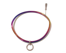 Load image into Gallery viewer, CuffStore 14&quot; Petite 6mm Rainbow Curved Stainless Steel Jewelry Bondage Collar with Single Ring BDSM Collar
