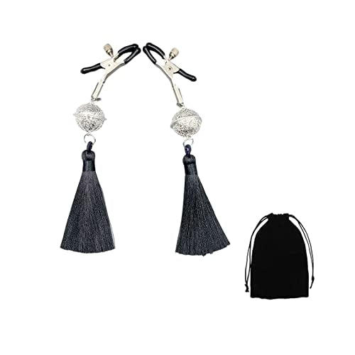 Nipple Clips,Women Adjustable Nipple Clamps with Bells and Tassel,Nipple Clamps for Men,Nipple Clamps for Women Pleasure,Nipple Clamps Non Piercing (Black)