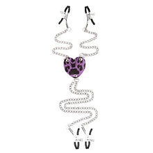 Load image into Gallery viewer, LANWAN Adjustable Nipple Clips with Chains 3 Head Nipple Clamps Heart-Shaped Metal Body Chain for Men Women Pleasure (Leopard Purple)
