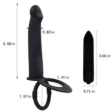 Load image into Gallery viewer, Silicone Strap On Penis Butt Plug, Double Penetration Dildo Vibrator with Cock Ring, Delay Ejaculation Anus Plug Massager Adult Erotic Anal Sex Toys for Male Man Women Couples Black
