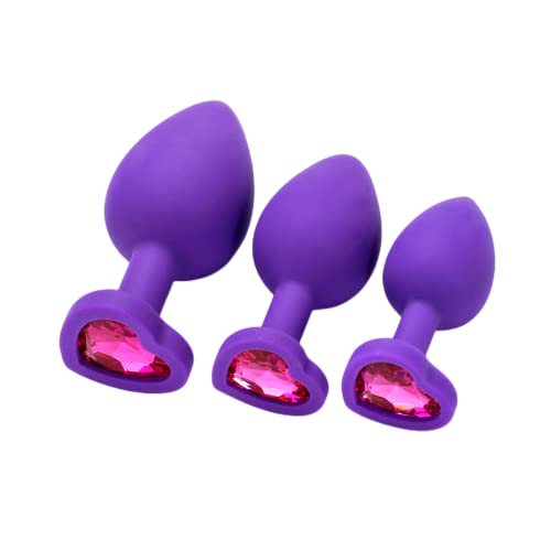 Sex Toys Anal Plug Trainer Kit,3PCS Silicone Jeweled Butt Plugs, Anal Butt Plug Sex Toys Kit for Starter Beginner Men Women Couples (Purple)