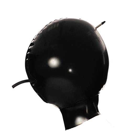 Latex Hood Inflatable Mask with Mouth Tube Full Face Inflation Breathing Zipped Latex Mask (XS, Black)
