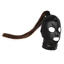 Load image into Gallery viewer, PU Leather Bondage Mask Hood SM Adult Sex Toy with Removable Wig, Unisex Adult Eyes and Mouth Open Black Restraint Headgear Mask Hood Breathable Blindfold Face Cover Blindfold Cosplay
