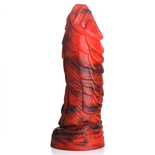 CREATURE COCKS Fire Dragon Red Scaly Silicone Dildo Adult Sex Toy. Strap-On Harness Compatible and Hands-Free Suction Cup Dildo for Women and Men with Up to 7 Inches of Insertable Length. (AH043)