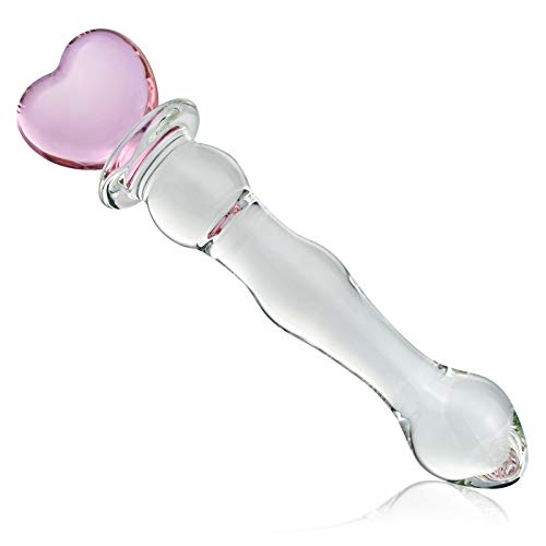 Glass Double-Ended Dildo G-Spot Stimulation Butt Plugs Anal Beads Pleasure Wand with Pink Heart Sex Factory