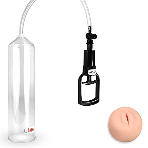 LeLuv Vacuum Pump Easyop Clear 2 Inch Diameter x 9 Inch Length Cylinder Tgrip Handle + Large Realistic Mouth Donut Seal