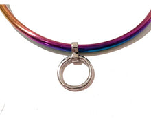 Load image into Gallery viewer, CuffStore 18&quot; Petite 6mm Rainbow Curved Stainless Steel Jewelry Bondage Collar with Single Ring BDSM Collar
