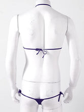 Load image into Gallery viewer, TiaoBug Men&#39;s Sissy Crossdress Halter Backless Bra Top with Panty Set Crossdresser Nightwear Purple One Size
