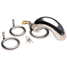 Load image into Gallery viewer, Master Series Locking Stainless Steel Chastity Cage w/ 3 Rings, Silver
