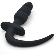 Load image into Gallery viewer, MEBAULT Anal Plug Puppy Tail Butt Plug with T-Shaped Base for Long-Term Wear Silicone Dog Tail Cosplay Sex Toy for Women Men Black
