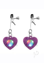 Load image into Gallery viewer, Silicone Light Up Purple Heart Nipple Clamps
