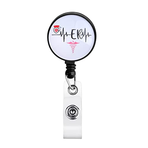 FEELMEM ER Retractable Badge Holder Reel Clip ER Nurse Gift Emergency Room Medical Doctor Nurse Jewelry ICU Nurse Gift (ER-Retractable Badge)