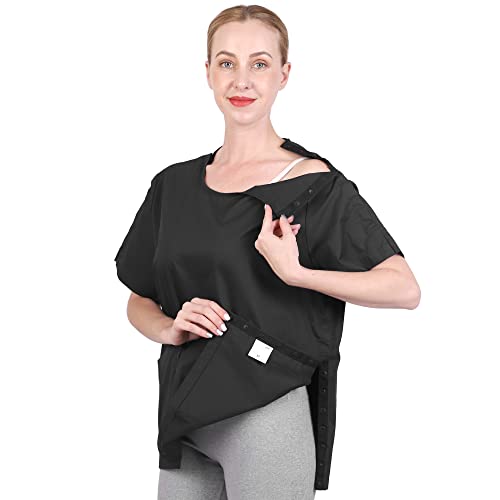 Post Surgery Shirt Short Sleeve Post Shoulder Surgery Shirt Rehab Clothes Post Mastectomy Shirts with Drain Management Pockets(AA13-XXL)