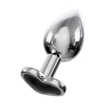 Load image into Gallery viewer, Jewelled Butt Plugs by bed geek Stainless Smooth Metal Anal Plug Adult Sex Toys Velvet Bags 3 Size Pack (Heart Black)
