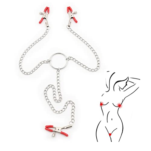 PRDECE Adjustable Nipple Clamps with Three Clips, Bondage Nipple Clamps, Non Piercing Nipple Rings, Nipple Rings Breast Stimulation Toys, Nipple Clips Body Jewelry for Couple Flirting (C)