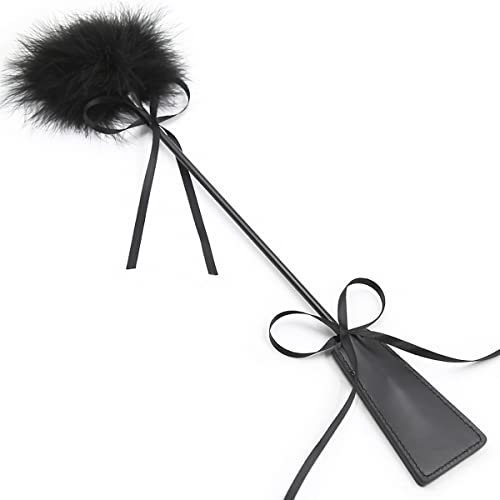 15inch Black, Feather Tickling Crop Whip, Leather Racket, Artificial Leather Whip, Suitable for Adults and Lovers' Toys