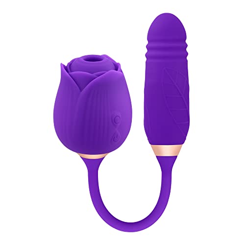 Rose Toy Vibrator for Women, 2 in 1 Nipple Sucker Oral Sex Vibrating Wand, G Spot Rose Vibrator, Clitoral Vibrator, Dildo Stimulator Vaginal and Anal Sex Toy, 1.0 Count