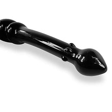 Load image into Gallery viewer, LeLuv Black Glass Dildo Wand with Swirled White Round Handle, Nubby Spine and Pointed Tip Bundle with Embroidered Padded Pounch
