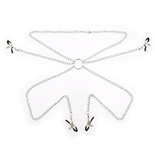 PEALAND Nipple Clamps Breast Clip with Chain, Adjustable Metal Nipple Clamps, Non-Piercing Metal Stimulator Nipple Clips Jewelry Womens Toys