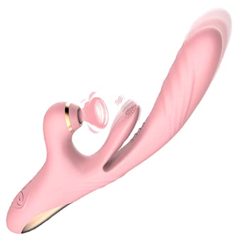 Flapping Vibrator Massager for Women: G Spot Rabbit Vibrator with 7 Vibration 7 Sucking Modes, Triple Stimulator Waterproof Rechargeable Powerful Dual Motor Rose Sex Toy-Pink