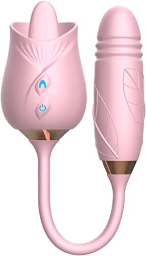 Rose Sex Toy Vibrator for Women Clitoral Stimulator Tongue Licking Thrusting G Spot Dildo Vibrator with 9 Modes, Rose Adult Sex Toys Games, Clitoris Nipple Licker for Women Man Couple