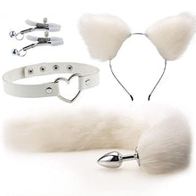 Load image into Gallery viewer, Women&#39;s Fetish Restraint BDSM Faux Fur Cat Ears Hair Anal Plug Tail Sex Toys for SM Cospaly Party Accessory (White)
