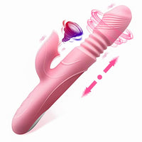 HUIKDY Thrusting Dildo Rabbit Vibrator for Women, Vibrator Adult Sensory Toys G Spot Sex Toy with 3 Telescopic & 10 Vibration Modes, Adult Sex Toys with Quiet Dual Motors for Couples or Solo Sex