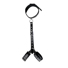 Load image into Gallery viewer, THAT NIGHT Sexy Exotic Costumes, Handcuffs Leather Flirting Restraint Straps Back Bondage Sex Toys for Bondage Leather Goods Black
