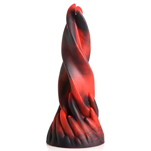 CREATURE COCKS Hell Kiss Twisted Tongues Silicone Dildo for Men, Women, & Couples. Strong Suction Base Phthalate-Free Premium Red & Black Silicone Twisted Tongues Dildo. 1 Piece, Red.