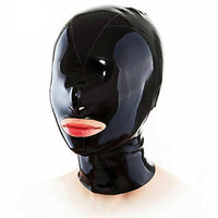 GITDOT Sexy Latex Head Cover Black Latex HeadMask All Inclusive Latex Hood,Exposed Mouth, Zipper Open for Party Club Wear Role Play