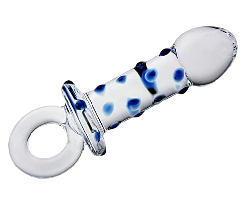 CCHW Glass Dildo Anal Butt Plug, Crystal Pleasure Wand Dildo Penis G-spot Stimulation Personal Massager Anal Sex Toy, Blue Spots, 1.0 Count