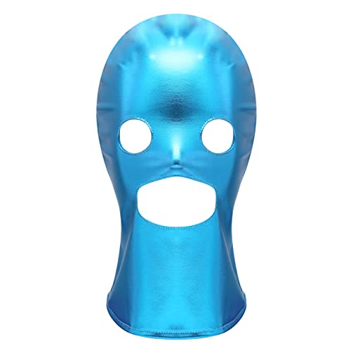 Hedmy Unisex Sexy Head Mask Shiny Hood Headgear Role Playing Game Erotic Open Mouth Hood Mask Sky Blue C One Size