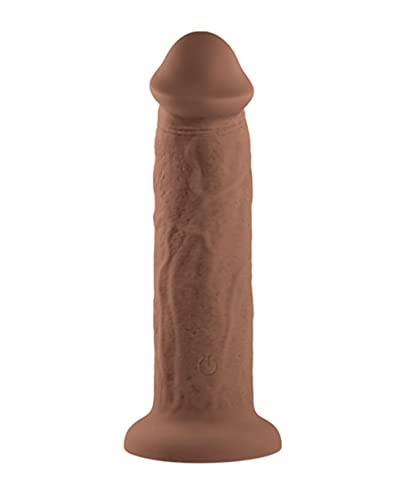 Evolved Love is Back - 7 Inch Girthy Vibrating Dong - Realistic Looking & Rechargeable - Dark Beige / Brown