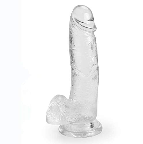 Untitled 7 Inch Realistic Ultra-Soft Dildo for Beginners with Flared Suction Cup Base for Hands-Free Play, Flexible Dildo with Curved Shaft and Balls for Vaginal G-spot and Anal Prostate Play (Clear)