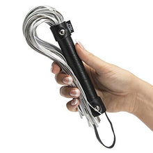 Load image into Gallery viewer, Fifty Shades of Grey Please Sir Flogger - 15 Inch Mini Metallic Faux Leather Flogger - Easy Grip Handle for Spanking - Black/Silver
