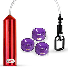 Load image into Gallery viewer, LeLuv Vacuum Pump Easyop Red 2.25 Inch x 9 Inch Cylinder Tgrip Handle Clear Kink-Resistant Hose Bundle with 3 Pack of 1.2&quot; I.D. Purple TPR Seals
