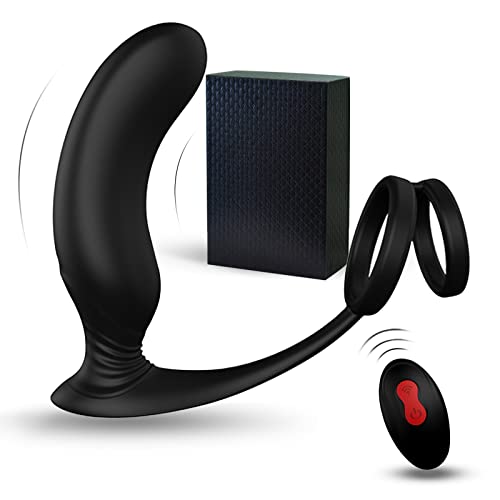 3 in 1 Vibrating Prostate Massager Anal Vibrator - 9 Patterns Anal Plug with Cock Ring, Super Vibration G-spot Vibrator with Remote, Adult Sex Toys for Men, Women Pleasure