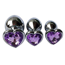 Load image into Gallery viewer, 3Pcs Set Luxury Metal Butt Toys Heart Shaped Anal Trainer Jewel Butt Plug Kit S&amp;M Adult Gay Anal Plugs Woman Men Sex Gifts Things for Beginners Couples Large/Medium/Small,Light Purple
