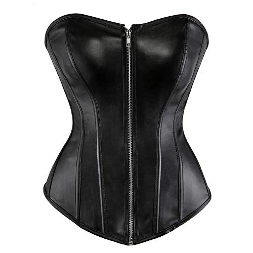 Faux PVC Faux Leather Corset Shapewear Bustiers Zip Plus Size Lace Tie Back Corsets Top Sexy Leather Corset