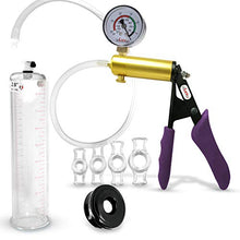 Load image into Gallery viewer, Vacuum Penis Pump Ergonomic Silicone Grip LeLuv Ultima Purple with Gauge + Silicone Sleeve &amp; Cock Rings 9&quot; x 2.00&quot;
