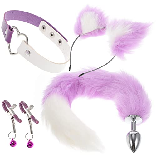 VALICLUD Fox Cosplay Set Fox Tail Anal Plug Collar Fox Ears Headband Nipple Clips Role Play Games Accessories for Couple Lover