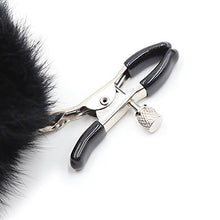 Load image into Gallery viewer, JIAHAO Furry Feather Nipple Clamps Clips Adjustable Rabbit Tail BDSM Sex Toy Unisex (Black)
