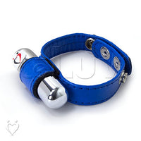 LeLuv Cock Ring Leather Strap Adjustable Vibrating 3 Snap Blue