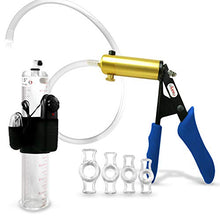 Load image into Gallery viewer, LeLuv Ultima Blue Vibrating Vacuum Penis Pump Ergonomic Silicone Grip &amp; Cylinder w/ 4 Cock Rings - 9&quot; x 1.50&quot;
