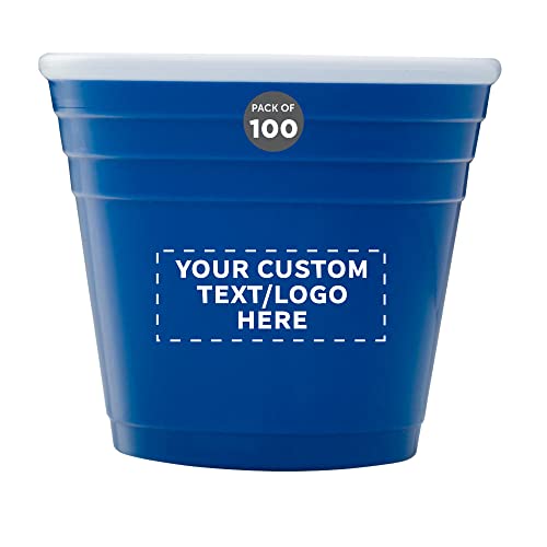 Custom Party Cup Shot Glasses 2 oz. Set of 100, Personalized Bulk Pack - Made with Hard Plastic, Great for Birthdays, Parties, Indoor & Outdoor Events - Blue