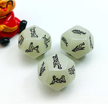 Load image into Gallery viewer, Glowing 12 Sides Love Dice Lover Sex Position Luminous Dice for Adult Couples Dirty Dice Game Adult Fun Toy Sex Games, 3pcs Set
