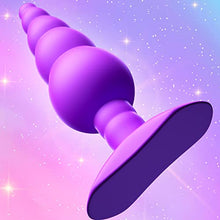 Load image into Gallery viewer, Anal Butt Plug Silicone Gradual Ribbed Anal Bead for Comfortable Long-Term Wear Prostate Massager Sex Toy with T-bar Base &amp; Thin Neck for Men Women Purple TJIJP
