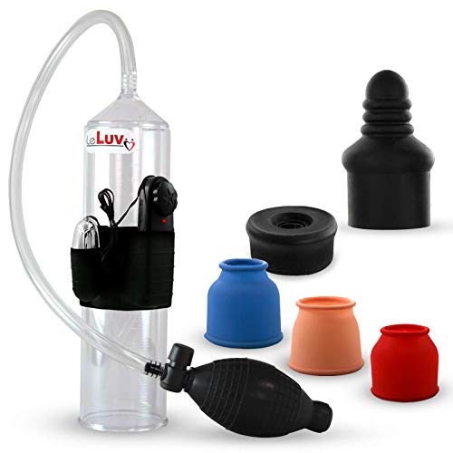 Bundle of 6 Items: Vibrating Handop Ball Grip Vacuum Pump with Red, Blue, Flesh, Black and Septum Sleeve